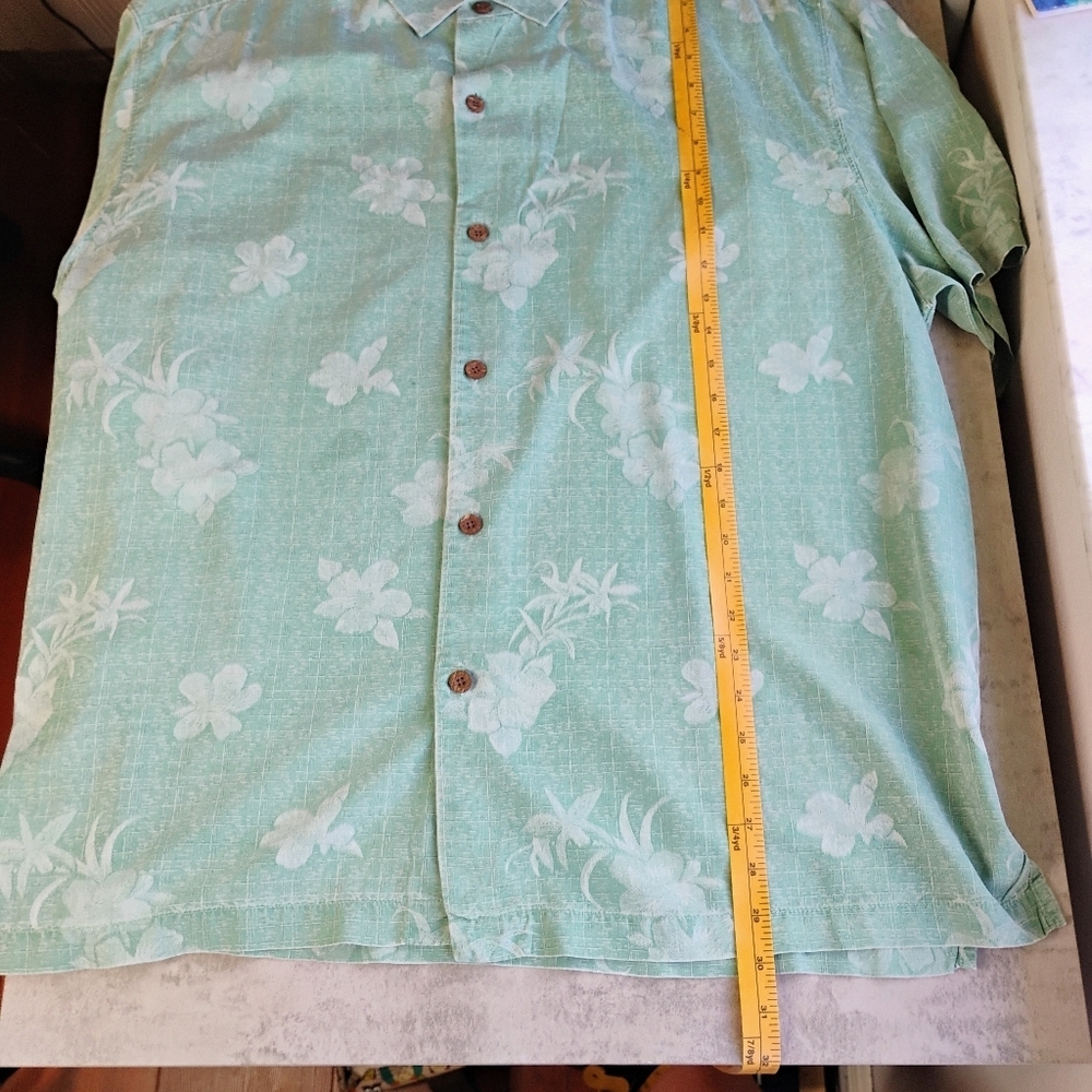 Tommy Bahama Silk Hawaiian Shirt Mens XXL Turquoise Tropical Florals Camp Beach - Picture 10 of 12